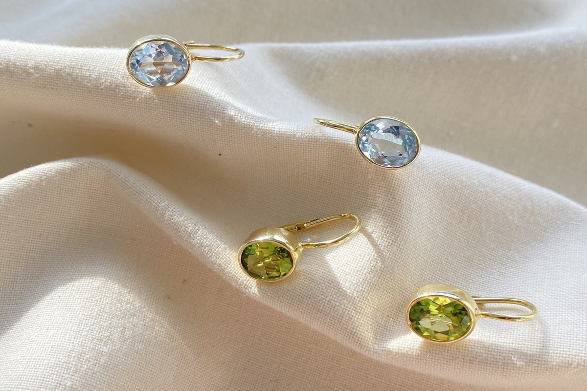 Ohrringe Ohrbrisur 925er Silber vergoldet mit Peridot Edelstein Ohrbügel Brautschmuck Art Nouveau besonders handgefertigt
