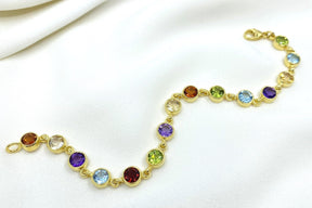Buntes Edelsteinarmband 585 Gelbgold 14 Karat Goldarmband Multicolor Regenbogen