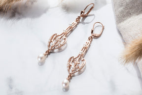 Prächtiger Jugendstil Ohrbügel Ohrbrisur 925 Sterling Silber Rosegold vergoldet Perlenohrringe Süßwasserperle Ohrhänger Art Nouveau
