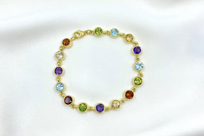 Buntes Edelsteinarmband 585 Gelbgold 14 Karat Goldarmband Multicolor Regenbogen