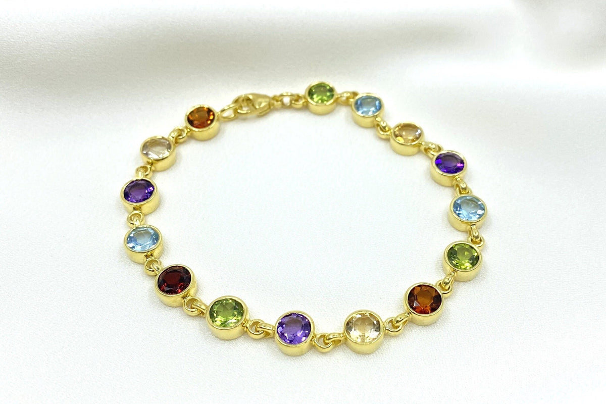 Buntes Edelsteinarmband 585 Gelbgold 14 Karat Goldarmband Multicolor Regenbogen