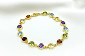 Buntes Edelsteinarmband 585 Gelbgold 14 Karat Goldarmband Multicolor Regenbogen