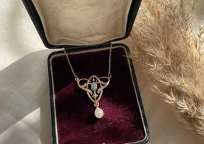 Außergewöhnliche Jugendstilkette Art Nouveau chain 925 Silber Roségold vergoldet Collier mit Opal Halbperlen Süßwasserperle  Vintage