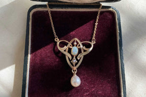 Außergewöhnliche Jugendstilkette Art Nouveau chain 925 Silber Roségold vergoldet Collier mit Opal Halbperlen Süßwasserperle  Vintage