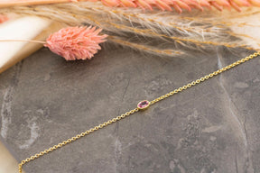 Goldarmband 585, Rosa Turmalin, Edelstein, Gelbgoldarmband 14 Karat, filigran, Geschenk für Sie