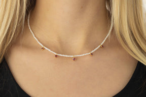 Perlenkette mit Rubin Edelsteinen Süßwasserperlenkette 585 Gelbgold 14 Karat Hochzeit Filigraner Perlenschmuck
