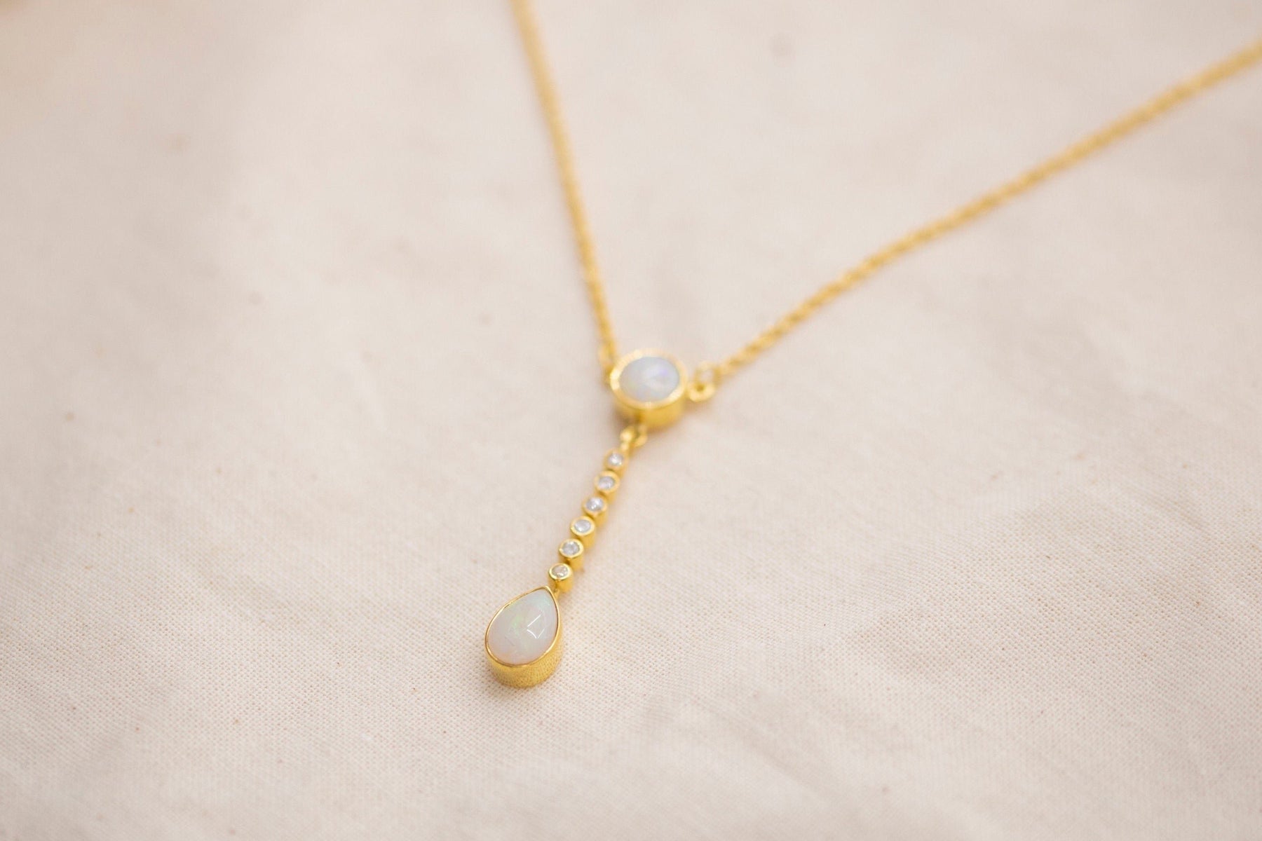 Goldkette 585 mit Opal Edelsteinen, Diamanten, echt gold Kette, 585 Braut Halskette, elegante Diamant Kette, handgefertigt