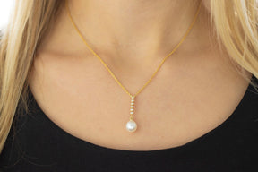 Goldkette 585 mit Süßwasserperle und Diamanten, 585 Braut Kette in Y-Form, elegante Halskette mit Perle, handgefertigt