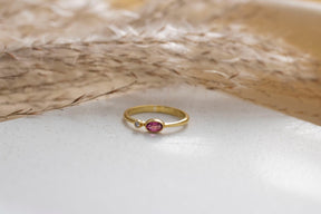 Zarter Gold Ring mit Diamant, 585 Gelbgoldring, Diamantring, Echt Gold Ring, Verlobungsring, Stapelring, Rosa Turmalin, Goldschmiede