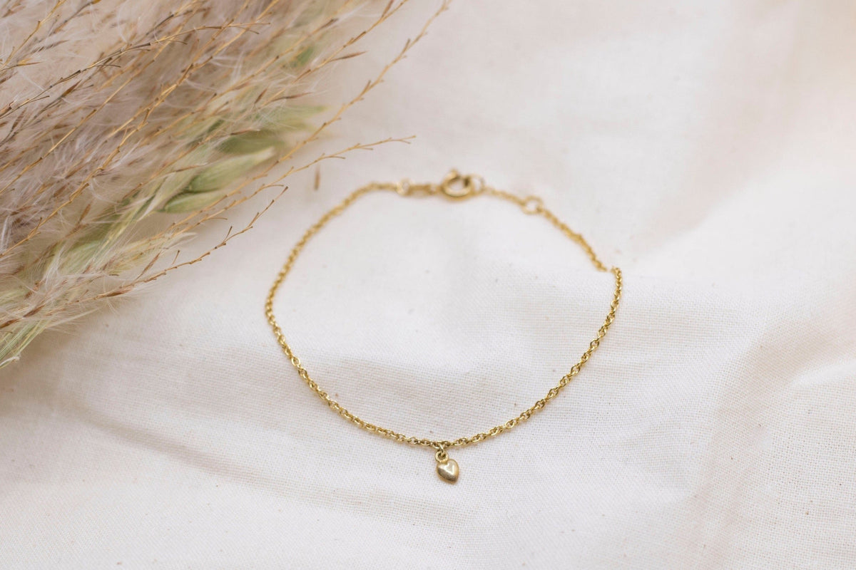 Herz Armband Gold, Goldarmband 585, 14 Karat Echtgold für Frauen, zierliches Herz Armband, Gold Herz
