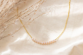 Goldkette 585 mit Süßwasserperlen, Pearls Bar Halskette 585, Braut Kette Gelbgold mit Perlen, 585 Perlenkette, handgefertigt