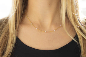 585 Gelbgold Perlenkette, Süßwasserperlen Halskette, Perlencollier, Perlenschmuck echt Gold, Braut Kette Gelbgold mit Perlen