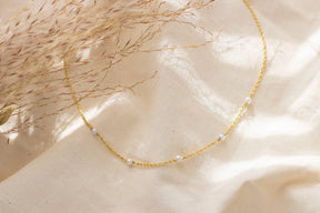 585 Gelbgold Perlenkette, Süßwasserperlen Halskette, Perlencollier, Perlenschmuck echt Gold, Braut Kette Gelbgold mit Perlen