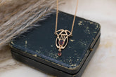 Jugendstilkette mit Granat, Art Nouveau Collier 925 Silber Roségold vergoldet, außergewöhnliche Jugendstil Halskette, Vintage Kette Granat