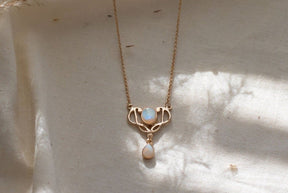 Jugendstilkette mit Opal, Antik Halskette, Art Nouveau Collier 925 Silber Roségold, Jugendstil Halskette Opal, Vintage Kette Opal