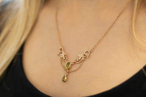 Jugendstilkette Peridot und Halbperlen, Art Nouveau Collier 925 Silber Roségold, Antike Jugendstil Halskette, Vintage, Brautschmuck Vintage