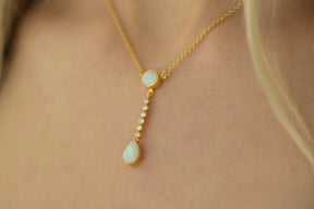 Goldkette 585 mit Opal Edelsteinen, Diamanten, echt gold Kette, 585 Braut Halskette, elegante Diamant Kette, handgefertigt