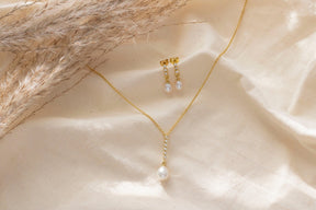 Goldkette 585 mit Süßwasserperle und Diamanten, 585 Braut Kette in Y-Form, elegante Halskette mit Perle, handgefertigt