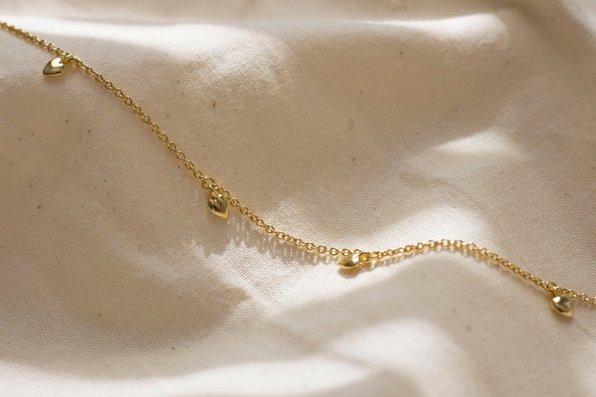 Herz Halskette Gold, Goldkette 585 mit Herzen, 14 Karat Echtgold für Frauen, filigrane Herz Kette