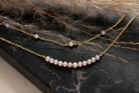 Goldkette 585 mit Süßwasserperlen, Pearls Bar Halskette 585, Braut Kette Gelbgold mit Perlen, 585 Perlenkette, handgefertigt
