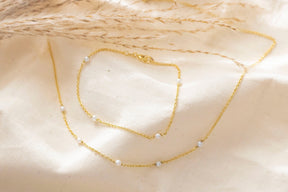 585 Gelbgold Perlenkette, Süßwasserperlen Halskette, Perlencollier, Perlenschmuck echt Gold, Braut Kette Gelbgold mit Perlen