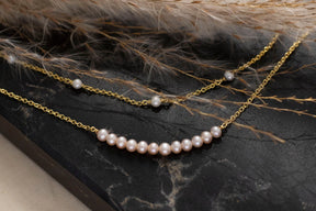 585 Gelbgold Perlenkette, Süßwasserperlen Halskette, Perlencollier, Perlenschmuck echt Gold, Braut Kette Gelbgold mit Perlen