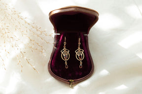 Jugendstil Ohrringe, Art Nouveau Ohrbügel, Ohrhänger 925 Sterling Silber Rosegold vergoldet, Granat Ohrschmuck, Vintage Ohrringe