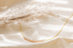 Goldkette 585 mit Süßwasserperlen, Pearls Bar Halskette 585, Braut Kette Gelbgold mit Perlen, 585 Perlenkette, handgefertigt