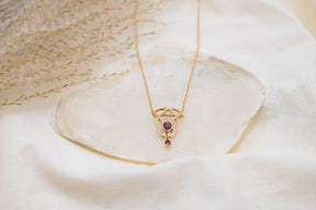 Jugendstilkette mit Granat, Art Nouveau Collier 925 Silber Roségold vergoldet, außergewöhnliche Jugendstil Halskette, Vintage Kette Granat