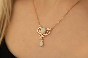 Jugendstilkette mit Opal, Antik Halskette, Art Nouveau Collier 925 Silber Roségold, Jugendstil Halskette Opal, Vintage Kette Opal