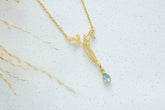 Jugendstilkette Diamanten Blau Topas, Art Nouveau Collier 585 Gelbgold, 14k oder 18k Massivgold, Natur, Floral, Blüten, Vintage Halskette